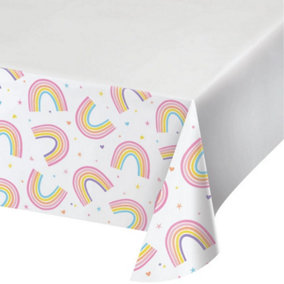 Creative Converting Paper Rainbow Party Table Cover (Pack of 8) White/Multicoloured (One Size)