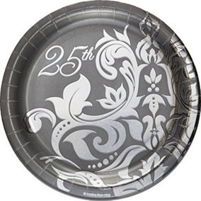 Creative Converting Silver (25th) Wedding Anniversary Party Plates (Pack of 18) Silver/Grey (One Size)