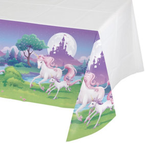 Creative Converting Unicorn Fantasy Plastic Bordered Party Table Cover White/Purple/Green (One Size)