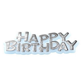 Creative Happy Birthday Text Design Party Cake Topper Silver (One Size)
