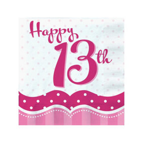 Creative Party 13th Birthday Napkins (Pack of 18) Pink/White (One Size)