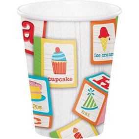 Creative Party ABC Building Block 1st Birthday Party Cup (Pack of 8) White/Red/Blue (One Size)