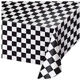 Creative Party All-Over Print Plastic Racing Stripe Party Table Cover Black/White (One Size)