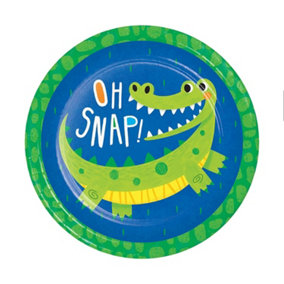 Creative Party Alligator Birthday Dinner Plate (Pack of 8) Bright Green/Blue/Yellow (One Size)