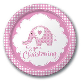 Creative Party Baby Girls Elephant Christening Plates (Pack Of 8) Pink (One Size)