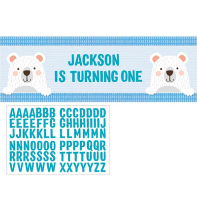 Creative Party Bear Birthday Banner With Stickers Blue (One Size)