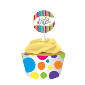 Creative Party Bright And Bold Muffin Cases With Picks (Pack of 12) Multicoloured (One Size)