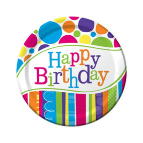 Creative Party Bright & Bold Happy Birthday Party Plates (Pack of 8) Multicoloured (One Size)