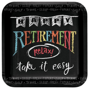 Creative Party Chalk Sketch Retirement Party Plates (Pack of 8) Multicoloured (One Size)