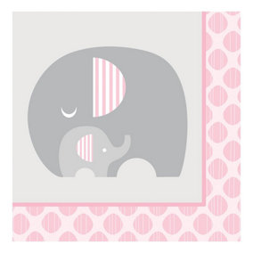 Creative Party Elephant Baby Shower Disposable Napkins (Pack of 16) Pink/Grey (One Size)