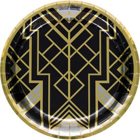 Creative Party Foil Geometric Disposable Plates (Pack of 8) Gold/Black (One Size)
