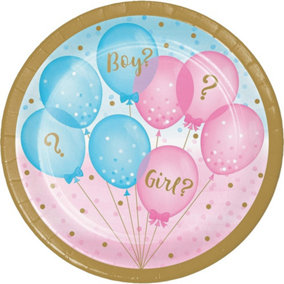 Creative Party Gender Reveal Plate (Pack of 8) Blue/Pink/Gold (One Size)