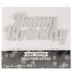 Creative Party Glitter Birthday Cake Topper Silver (One Size)
