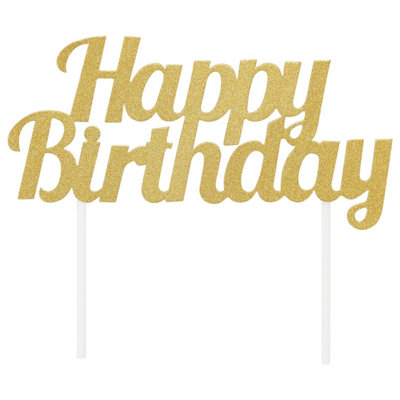 Creative Party Glitter Happy Birthday Cake Topper Gold (One Size)