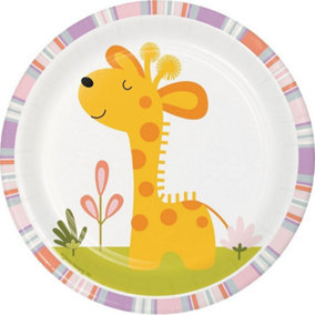 Creative Party Happi Jungle Giraffe Disposable Plates (Pack of 8) White/Yellow/Pink (One Size)