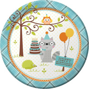 Creative Party Happi Woodland Balloons Dinner Plate (Pack of 8) White/Blue (One Size)
