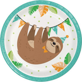 Creative Party Happy Paper Sloth Party Plates (Pack of 8) Green/White/Brown (One Size)