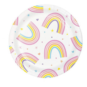 Creative Party Happy Rainbow Disposable Plates (Pack of 8) White/Multicoloured (One Size)