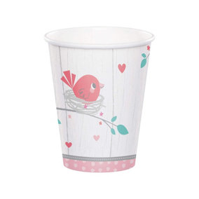 Creative Party Hello Baby Girl Paper Birds Baby Shower Party Cup (Pack of 8) White/Pink/Green (One Size)