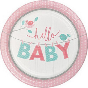 Creative Party Hello Baby Paper Dinner Plate Pink/Green/White (One Size)