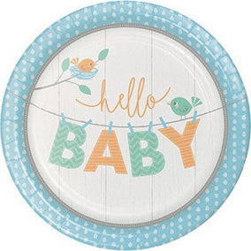 Creative Party Hello Baby Paper Party Plates (Pack of 8) Blue/White/Orange (One Size)