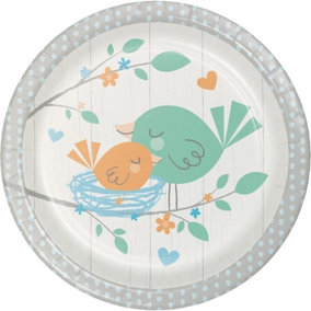 Creative Party Hello Baby Paper Party Plates (Pack of 8) Grey/Orange/Green (One Size)