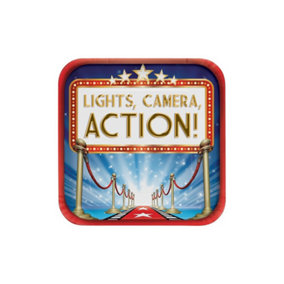 Creative Party Hollywood Lights Square Disposable Plates (Pack of 8) Red/Blue/Gold (One Size)