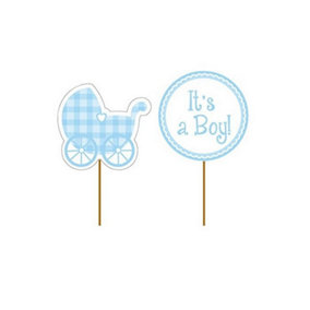 Creative Party Its A Boy Double-Sided Cupcake Topper (Pack of 12) Sky Blue/White (One Size)