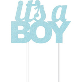 Creative Party Its A Boy Glitter Paper Cake Topper Blue (One Size)