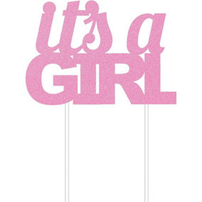 Creative Party Its A Girl Glitter Plastic Cake Topper Pink (One Size)