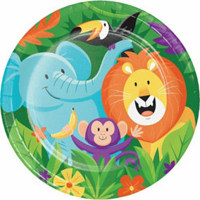 Creative Party Jungle Safari Paper Party Plates (Pack of 8) Green/Blue/Yellow (One Size)