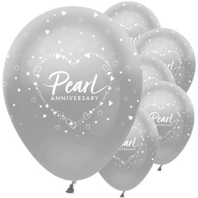 S-70) Luftballons - "30th Pearl Anniversary" -27,5cm / 6 Stück