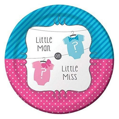 Creative Party Little Man Or Little Miss Paper Party Plates (Pack of 8) Blue/Pink (One Size)