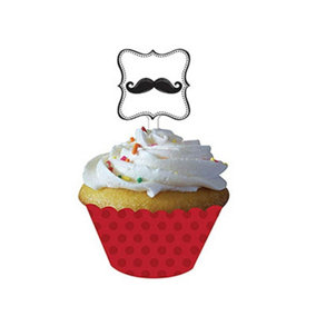 Creative Party Madness Moustache Cupcake Topper (Pack of 24) Pink/White/Black (One Size)