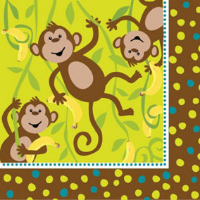 Creative Party Monkey Disposable Napkins (Pack of 16) Brown/Yellow (One Size)