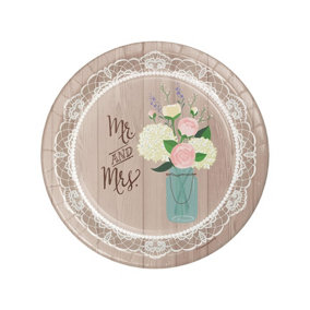 Creative Party Mr And Mrs Paper Wedding Party Plates (Pack of 8) Ivory/White (One Size)