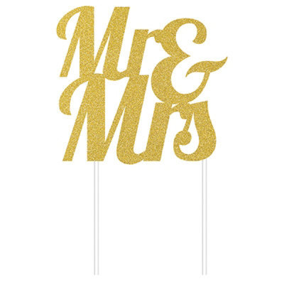 Creative Party Mr & Mrs Glitter Cake Topper Gold (One Size)