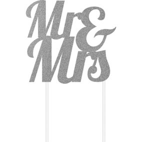Creative Party Mr & Mrs Glitter Paper Cake Topper Silver (One Size)