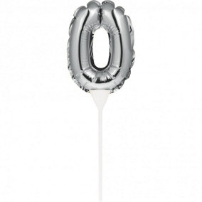 Creative Party Number 0 Balloon Inflatable Cake Topper Silver (Mini)