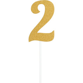 Creative Party Number 2 Glitter Cake Topper Gold (One Size)