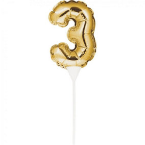 Creative Party Number 3 Inflatable Balloon Cake Topper Gold (One Size)
