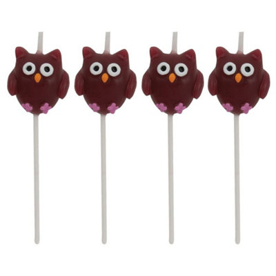 Creative Party Owl Birthday Pick Candles (Pack of 4) Brown (One Size)