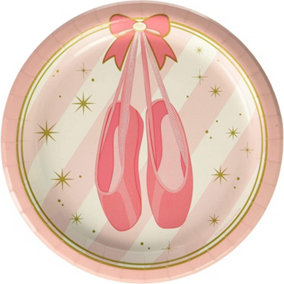 Creative Party Paper Ballet Shoes Disposable Plates (Pack of 8) Pink/White (One Size)