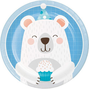 Creative Party Paper Bear Birthday Party Plates (Pack of 8) Blue/White (One Size)