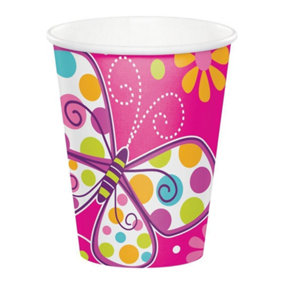 Creative Party Paper Butterfly Party Cup (Pack of 8) Pink/Multicoloured (One Size)