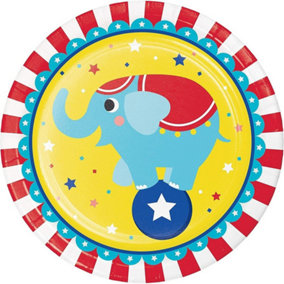 Creative Party Paper Circus Animal Party Plates (Pack of 8) Yellow/Red/Blue (One Size)
