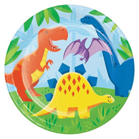Creative Party Paper Dinosaur Disposable Plates (Pack of 8) Multicoloured (One Size)