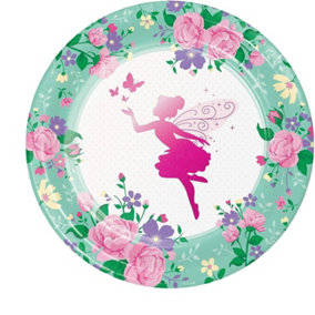 Creative Party Paper Fairy Disposable Plates (Pack of 8) Green/White/Pink (One Size)
