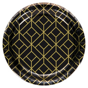 Creative Party Paper Geometric Dessert Plate (Pack of 8) Black/Gold (One Size)