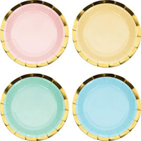 Creative Party Paper Pastel Disposable Plates (Pack of 8) Gold/Pink/Sky Blue (One Size)